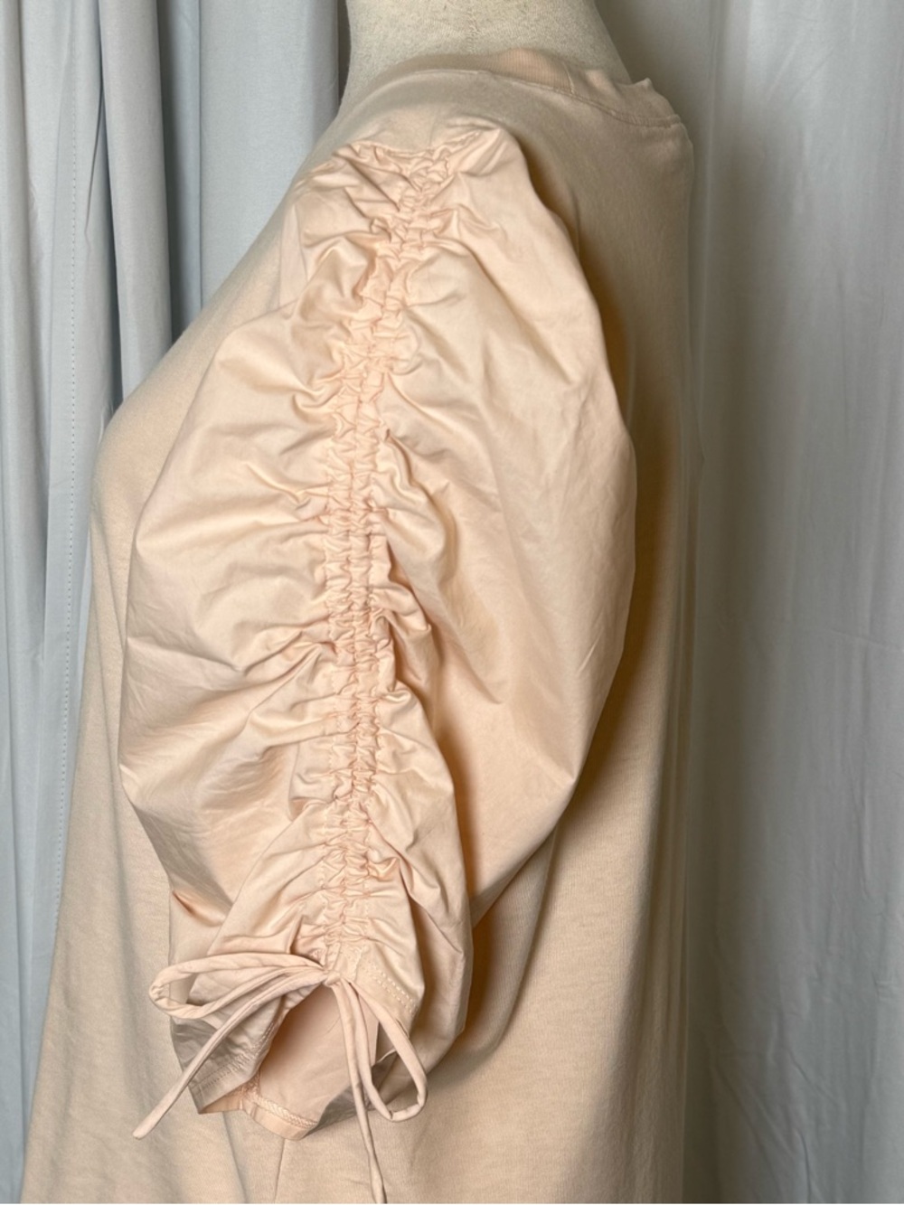 FRAME Ruched Tie Sleeve Tee Blush Pink Puff Sleeve Top XL NWT - Picture 10 of 13
